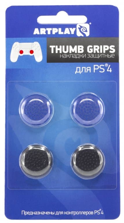 Накладки Artplays Thumb Grips защитные на джойстики геймпада (4 шт - 2 синих, 2 черных)
