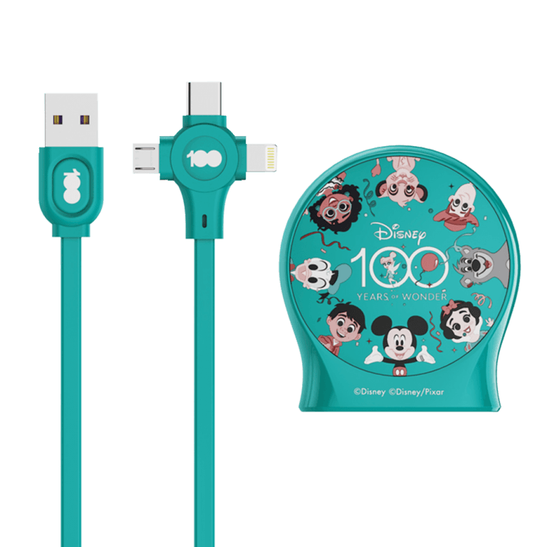 Выдвижной зарядный кабель Дисней Любимые герои USB - Type-C, Micro USB, Lightning (зеленый)