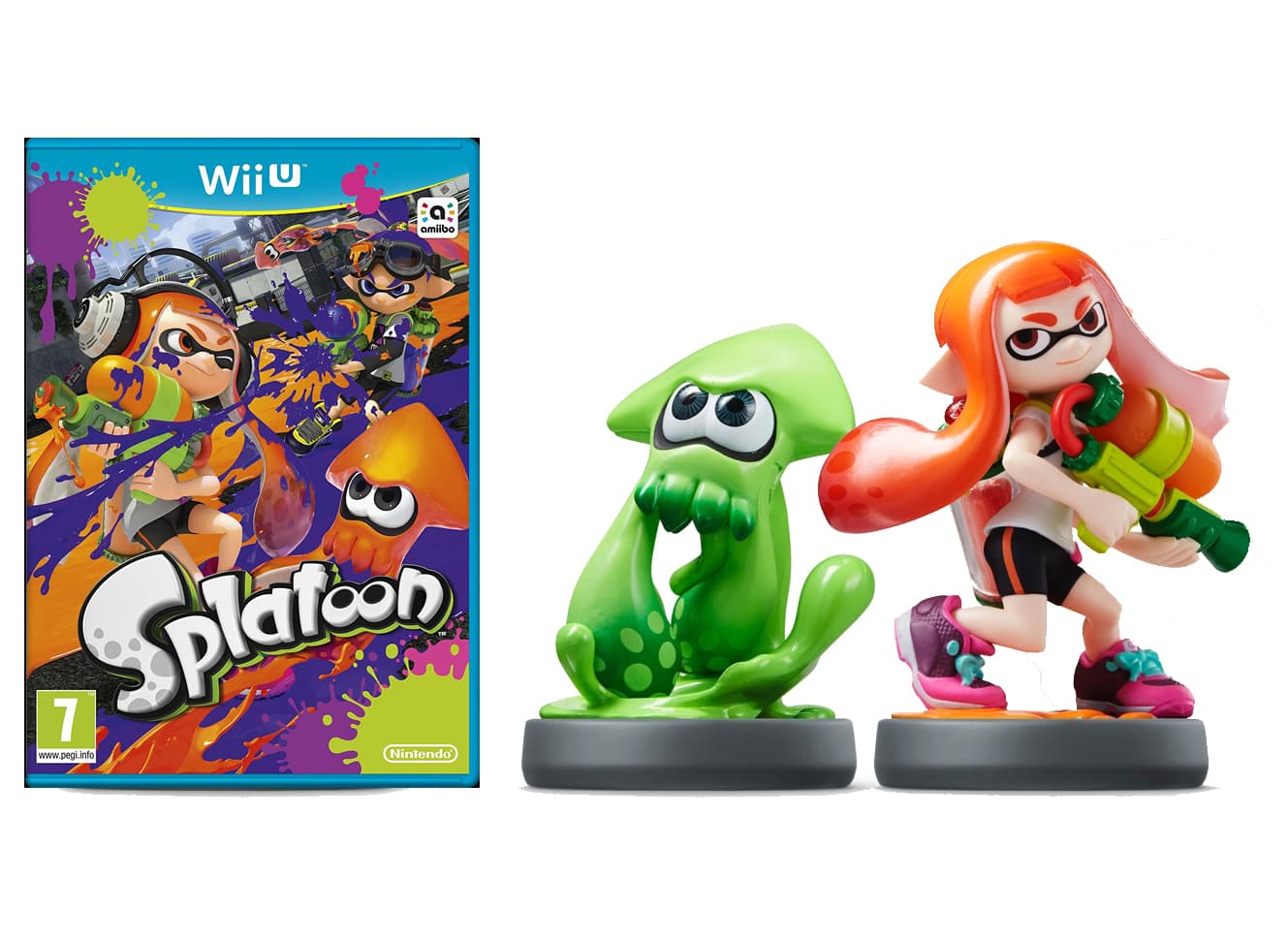 Splatoon + фигурка Amiibo Кальмар + Amiibo Инклинг-девочка (Б/У) [Wii U]