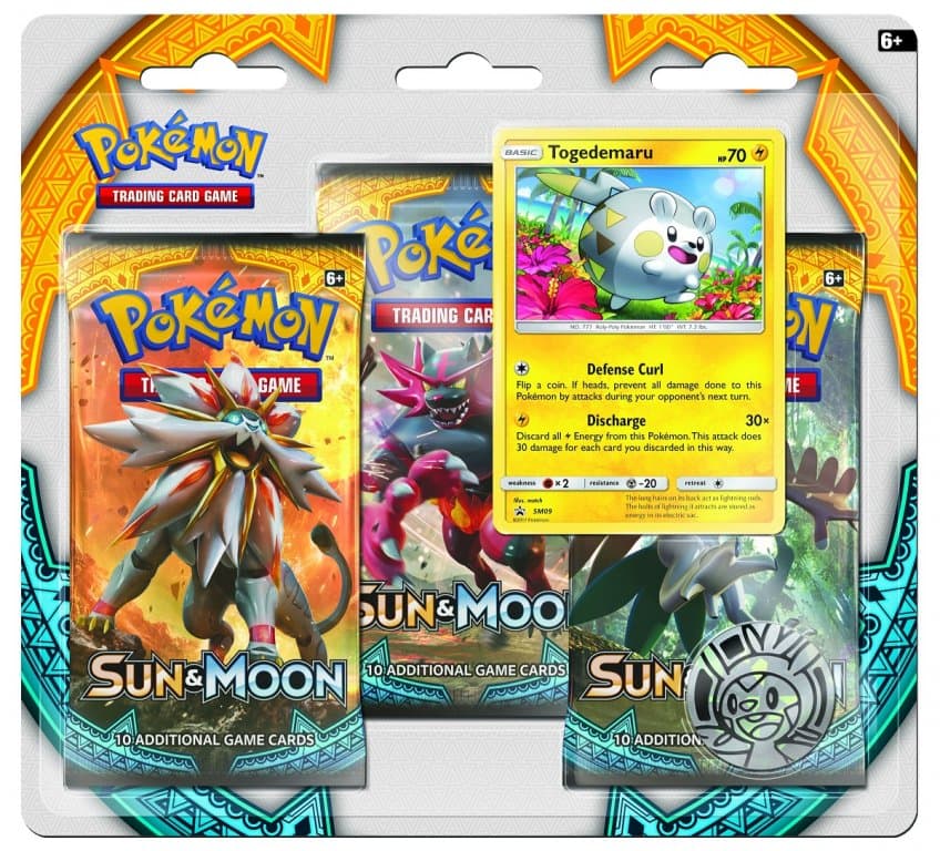 Pokemon Sun & Moon. Набор 3 бустера + Промо-карта Тогедемару + Монета