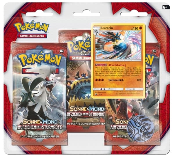 Pokemon Sun & Moon Crimson Invasion. Набор 3 бустера + Промо-карта Lucario + Монета