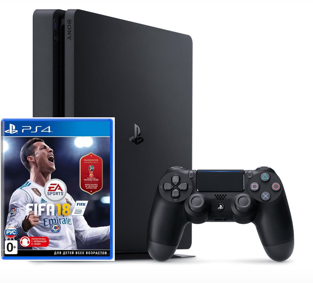 Sony PlayStation 4 500GB Slim Black (CUH-2208A) + Fifa 18 (Русская версия)