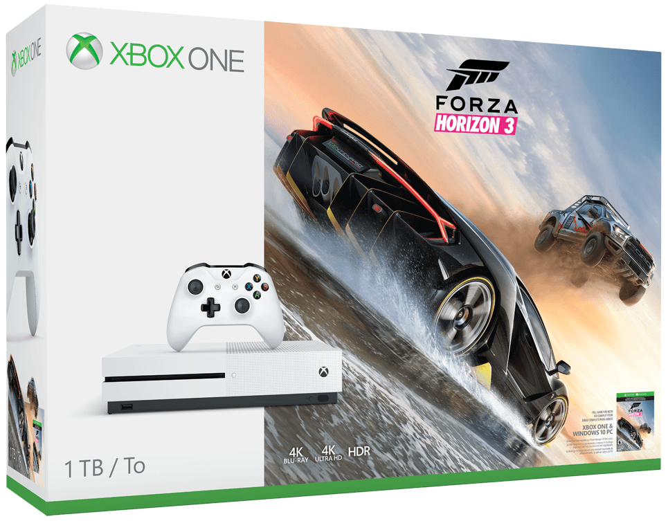 Microsoft Xbox One S 500 GB, белый + игра Forza Horizon 3 (код для скачивания)