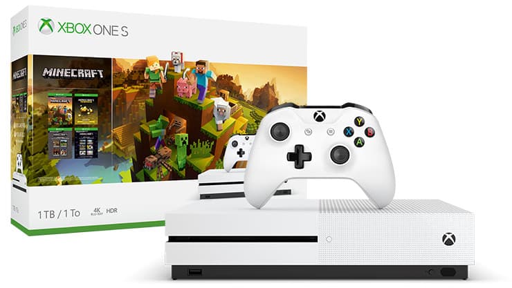 Microsoft Xbox One S 1Tb, белый (РОСТЕСТ), 2 геймпада (джойстика) + игра Minecraft