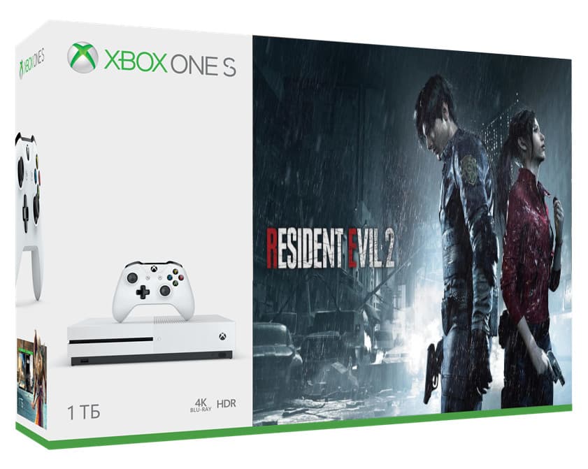 Microsoft Xbox One S 1TB, белый (РОСТЕСТ) + игра Resident Evil 2 Remake