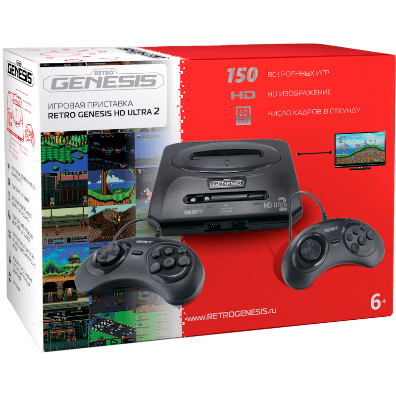 16bit Retro Genesis HD Ultra 2 (ZD-07A) + 150 игр (2 проводных джойстика, HDMI кабель)
