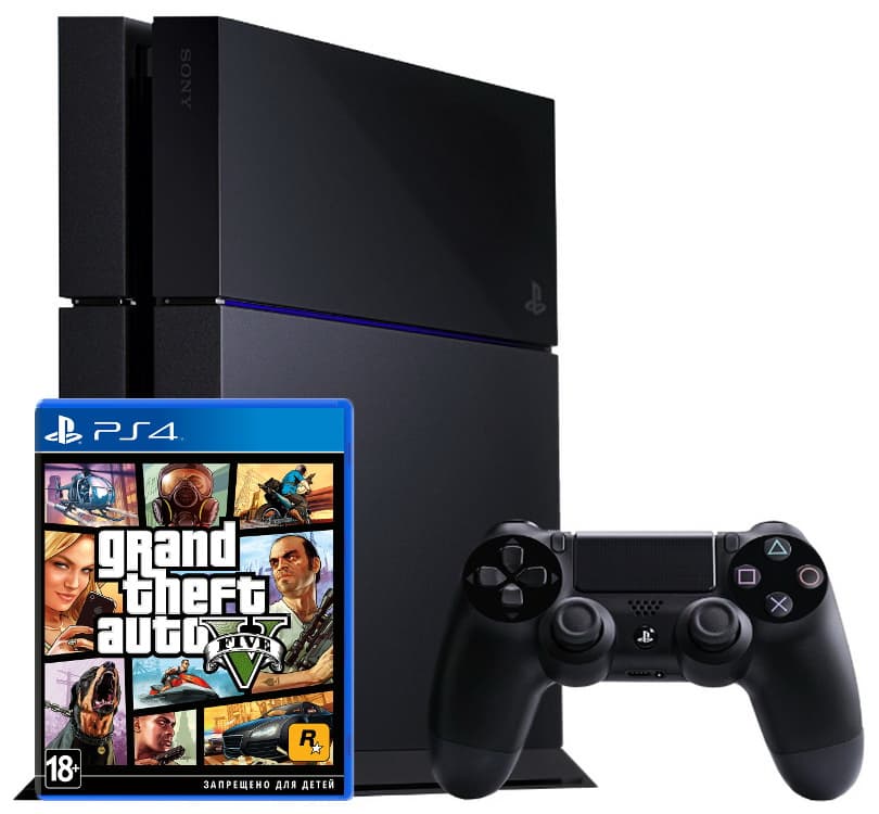 Sony PlayStation 4 500Гб РОСТЕСТ, черная (PS4 RUS) + GTA 5