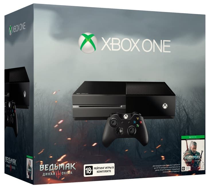 Microsoft Xbox One 500 Гб (без Кинекта) (РОСТЕСТ) + игра Ведьмак 3: Дикая Охота