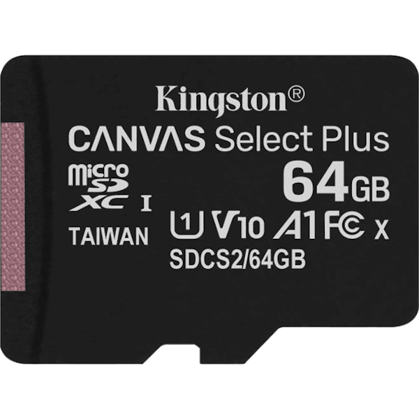 Карта памяти MicroSD 64GB Kingston Canvas Select Plus (100 Mb/s) + SD адаптер