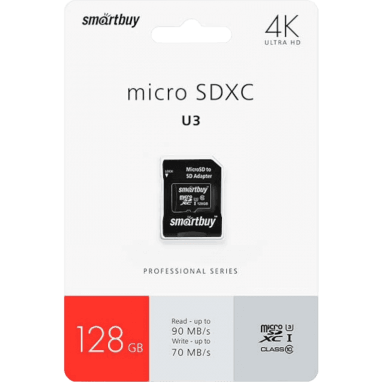Карта памяти MicroSDXC 128GB Smart Buy Class 10 Pro UHS-I U3 A30 (70/90 Mb/s) + SD адаптер