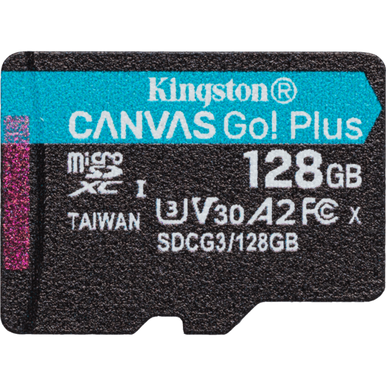 Карта памяти MicroSD 128GB Kingston Class 10 Canvas Go Plus UHS-I U3 V30 A2 (170/70 Mb/s) + SD адаптер