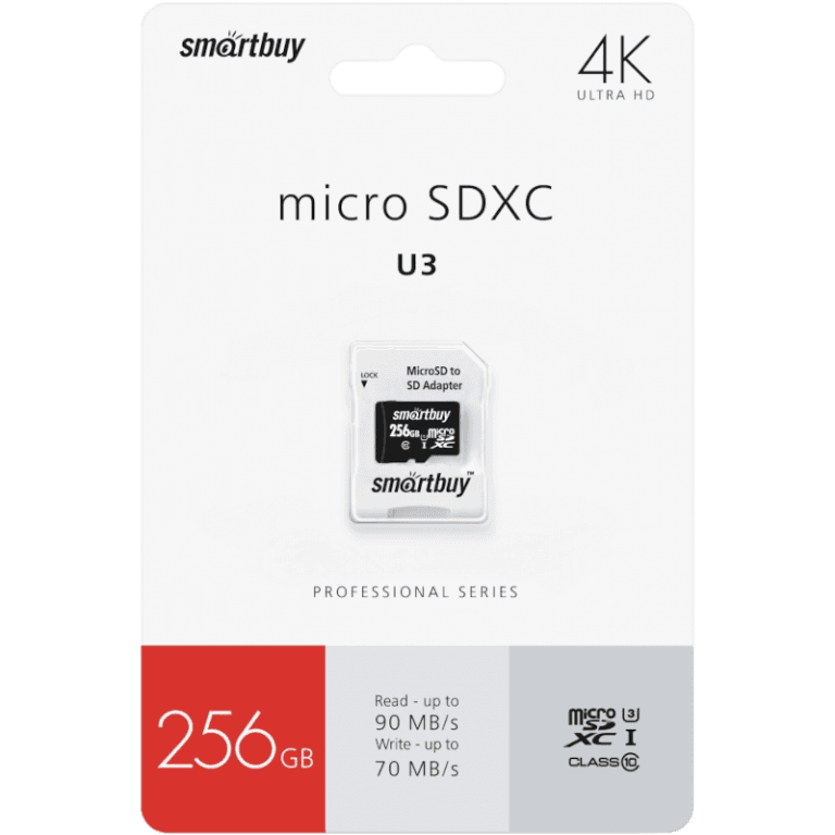 Карта памяти MicroSDXC 256GB Smart Buy Class 10 Pro UHS-I U3 A30 (70/90 Mb/s) + SD адаптер