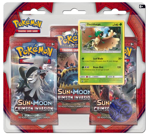 Pokemon Sun & Moon Crimson Invasion. Набор 3 бустера + Промо-карта Decidueye + Монета