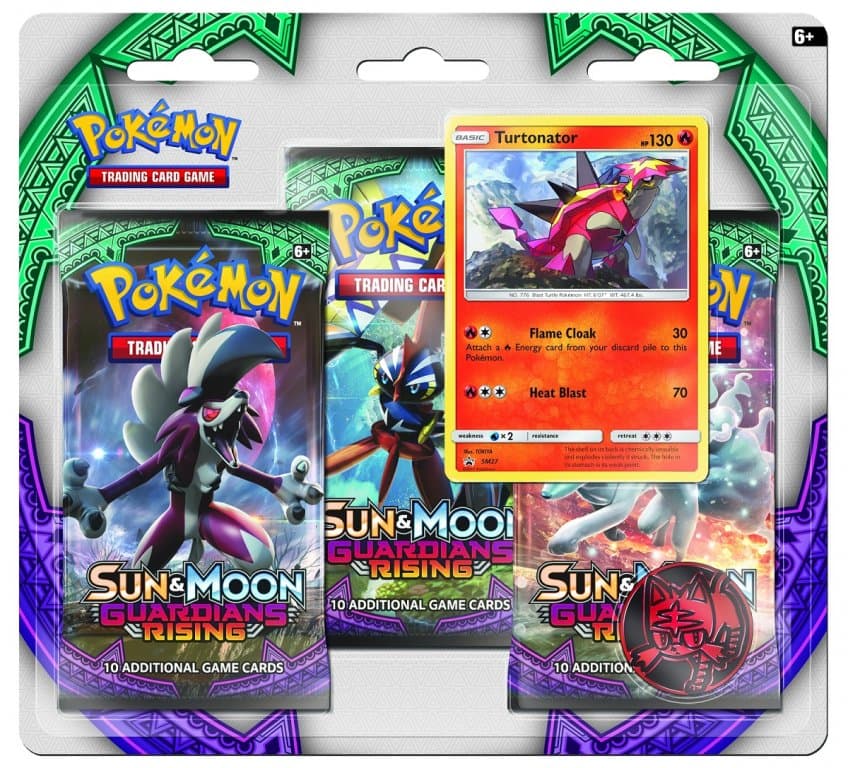 Pokemon Sun & Moon Guardians Rising. Набор 3 бустера + Промо-карта Turtonator + Монета