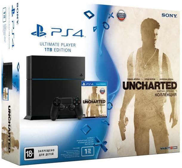 Sony PlayStation 4 1ТБ (CUH-1208B) (РОСТЕСТ) + игра Uncharted: The Nathan Drake Collection (PS4 RUS)