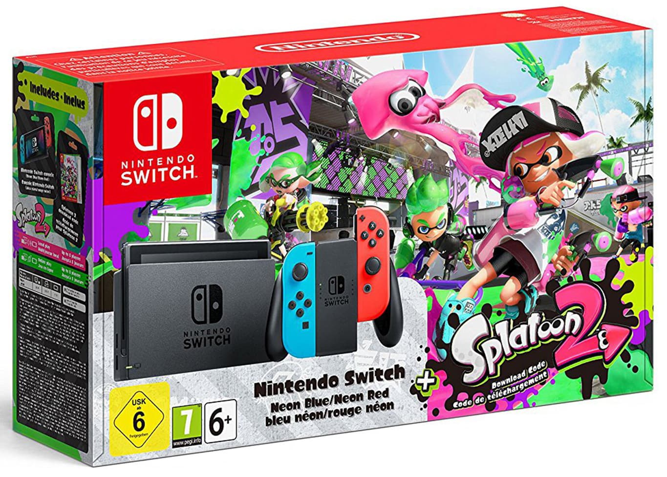Nintendo Switch (неоновый красный/неоновый синий) + Splatoon 2