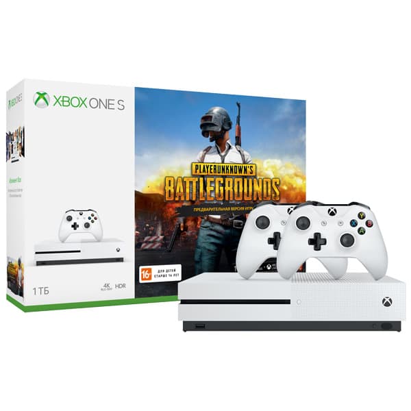 Microsoft Xbox One S 1TB, белый (Ростест) + PlayerUnknown's Battlegrounds код + Xbox Live Gold 1м. + Game Pass 1м. + 2 геймпада (джойстика)