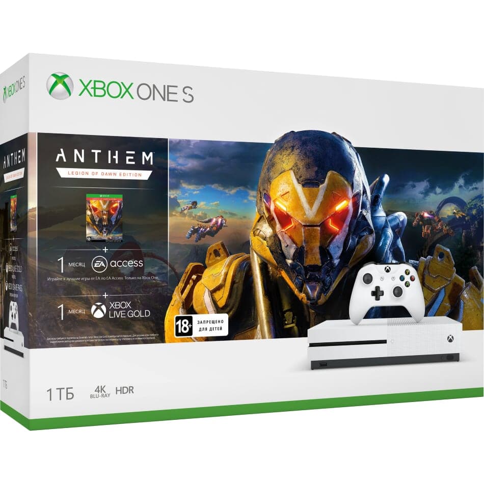 Microsoft Xbox One S 1TB, белый (Ростест) + Anthem
