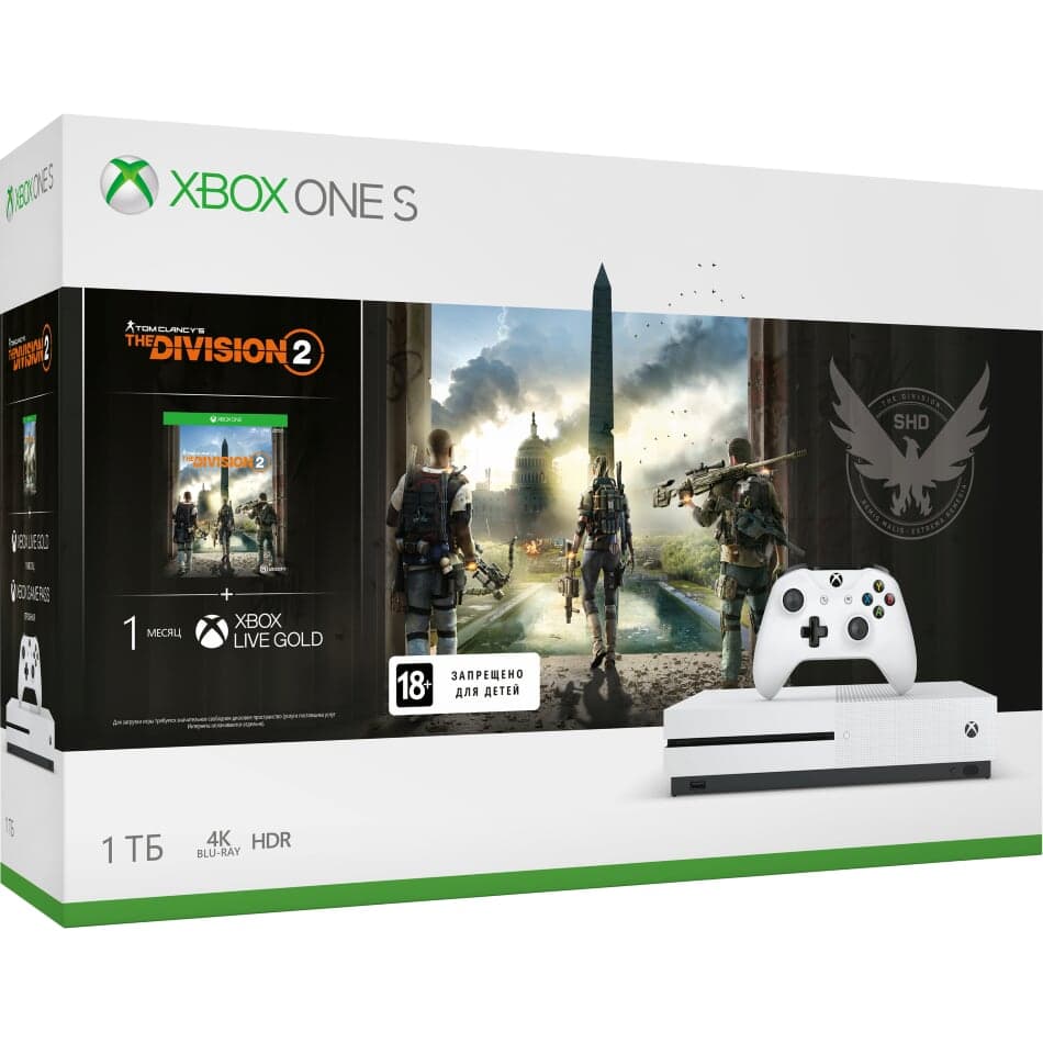 Microsoft Xbox One S 1TB, белый (Ростест) + Tom Clancy's The Division 2