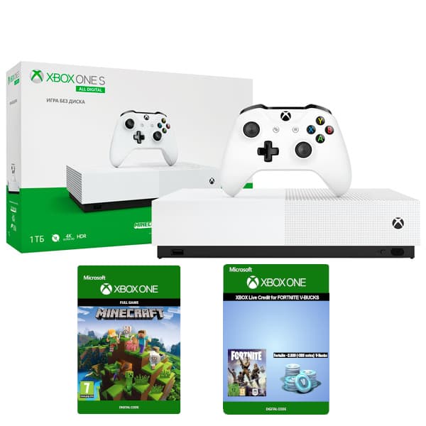 Microsoft Xbox One S All-Digital Edition 1TB (РОСТЕСТ), + Minecraft + Fortnite