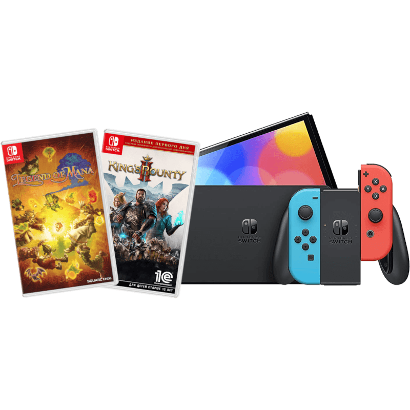 Nintendo Switch - OLED-модель Красная/Синяя + King's Bounty II + Legend of Mana Remastered