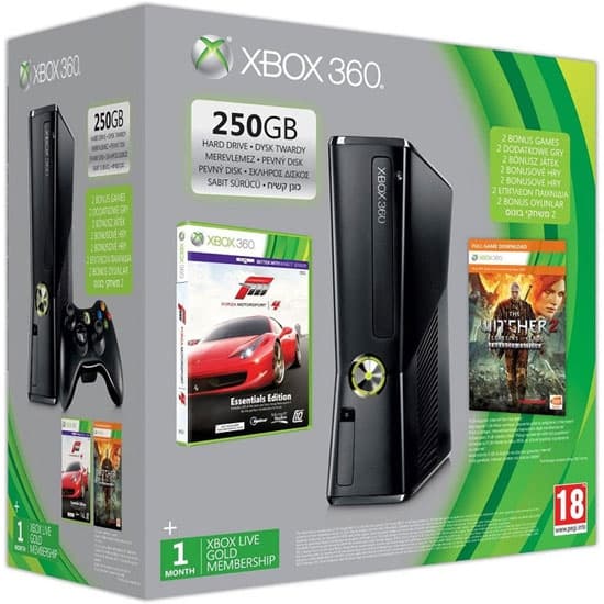 Microsoft Xbox 360 Slim 250Gb (РОСТЕСТ) + код для загрузки Ведьмак 2. Убийцы королей. Расширенное издание + Forza Motorsport 4 + 1 месяц Xbox Live Gold