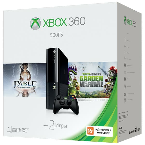 Microsoft Xbox 360 E 500Гб + Fable Anniversary + Plants vs Zombies: Garden Warfare