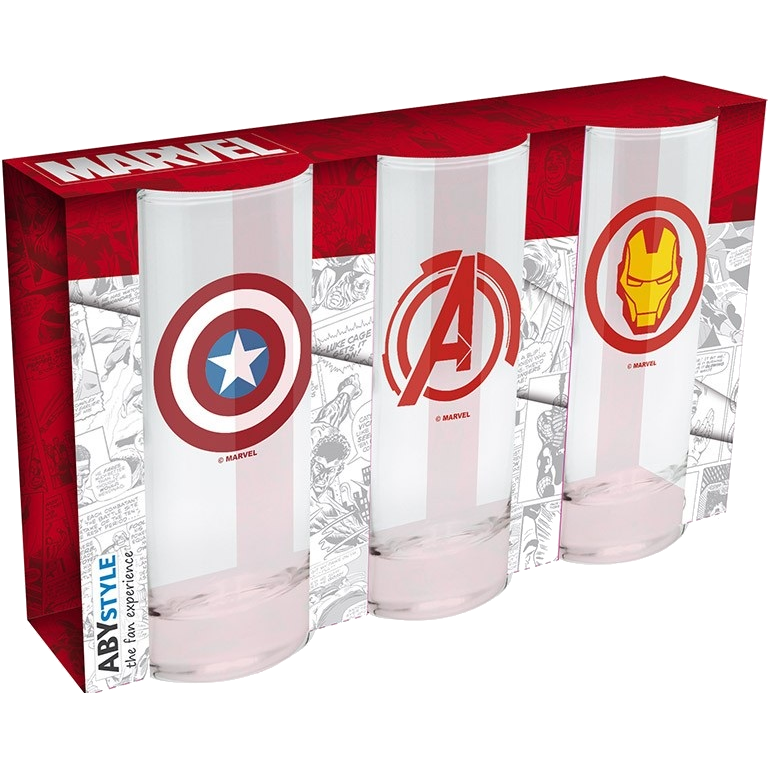 Набор бокалов ABYstyle: Marvel: Avengers, Captain America, Iron Man (3шт.)
