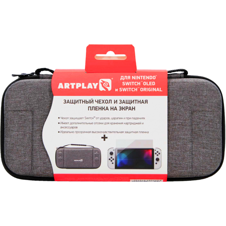 Чехол и защитная плёнка Artplays для Nintendo Switch OLED серый (NS-1008)