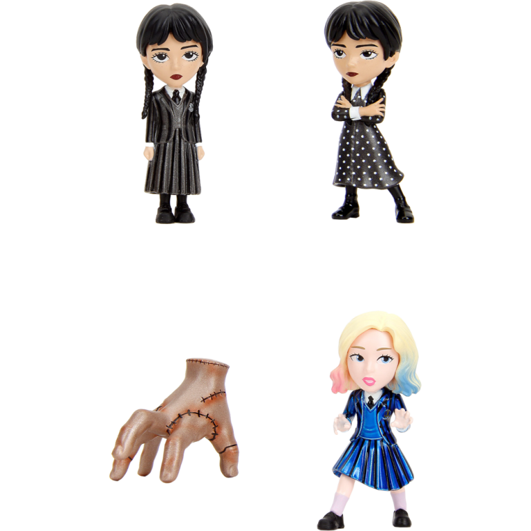 Набор фигурок Metalfigs Wednesday: Wednesday (uniform) + Wednesday (dress) + Enid + Thing