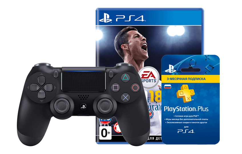 FIFA 18 (World Cup Russia) + Беспроводной контроллер DualShock 4 V.2 + PS Plus 3 месяца [PS4]