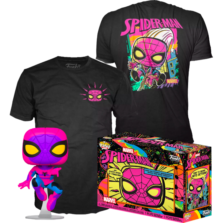 Набор Фигурка + Футболка Funko POP and Tee: Marvel: Spider-Man (Black Light) (XL)