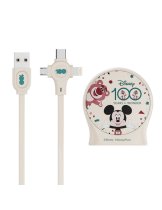 Аксессуар Выдвижной зарядный кабель Дисней Микки Маус, USB - Type-C, Micro USB, Lightning (бежевый)
