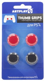 Диск Накладки Artplays Thumb Grips защитные на джойстики геймпада (4 шт - 2 красных, 2 черных)