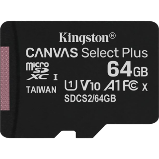 Диск Карта памяти MicroSD 64GB Kingston Canvas Select Plus (100 Mb/s) + SD адаптер