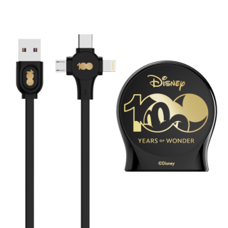 Диск Выдвижной зарядный кабель Дисней Юбилейный, USB - Type-C, Micro USB, Lightning (чёрный)