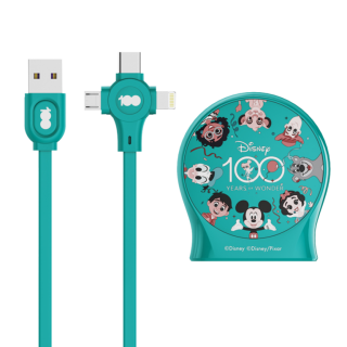 Диск Выдвижной зарядный кабель Дисней Любимые герои USB - Type-C, Micro USB, Lightning (зеленый)