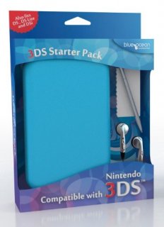 Диск Кожаный чехол для Nintendo 3DS (blue) + стилус+наушники