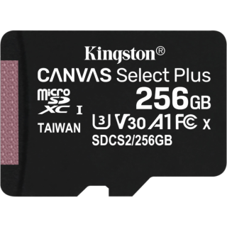 Диск Карта памяти MicroSD 256GB Kingston Canvas Select Plus U3 V30 A1 (100 Mb/s) + SD адаптер