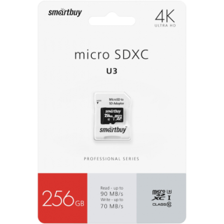 Диск Карта памяти MicroSDXC 256GB Smart Buy Class 10 Pro UHS-I U3 A30 (70/90 Mb/s) + SD адаптер