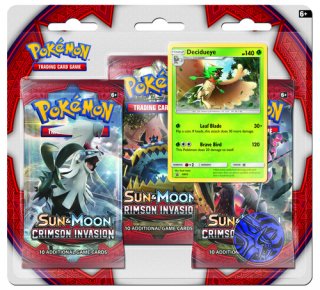 Диск Pokemon Sun & Moon «Crimson Invasion». Набор «3 бустера + Промо-карта Decidueye + Монета»