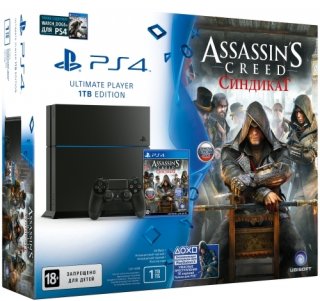 Диск Sony PlayStation 4 1TB Black + Assassins Creed Синдикат + Watch Dogs (CUH-1208B) РОСТЕСТ