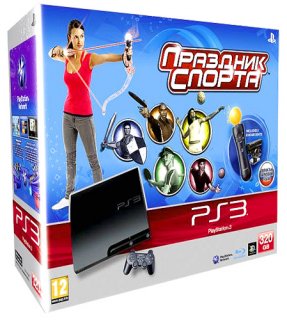 Диск Sony PlayStation 3 Slim 320Gb (РОСТЕСТ) + Move Starter Pack + игра Праздник спорта