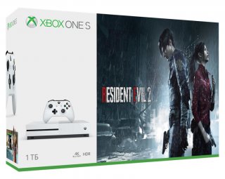 Диск Microsoft Xbox One S 1TB, белый (РОСТЕСТ) + игра Resident Evil 2 Remake