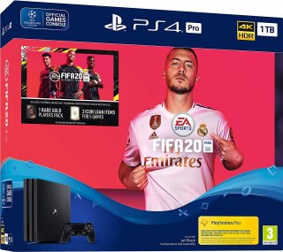 Диск Sony PlayStation 4 Pro 1TB , чёрная (CUH-7216B) + игра FIFA 20 (англ.яз.)