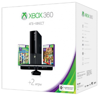 Диск Microsoft Xbox 360 E 4Гб + сенсор Kinect + Kinect Adventures + Kinect Sports 2 (мятая упаковка)