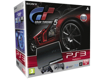 Диск Sony PlayStation 3 Slim 320Gb + дополнительный джойстик Dualshock /черный/ + Gran Turismo 5 (рус.)