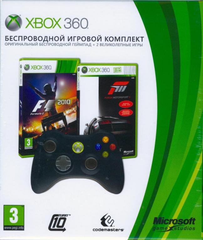Главное изображение Беспроводной джойстик Microsoft Wireless Controller, черный + Forza 3 + Formula One 2010 для Xbox360