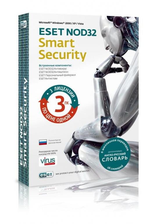 Главное изображение Eset NOD32 Smart Security + англо-русский словарь на 3 ПК на 1 год (BOX) для Pc