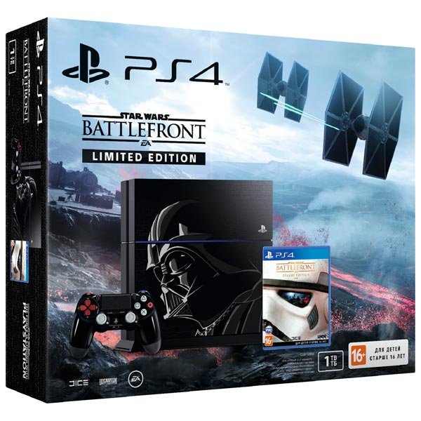 Главное изображение Sony PlayStation 4 1TB Black Limited Edition + Star Wars Battlefront Deluxe (CUH-1208B) РОСТЕСТ <small>(Ps4)</small>